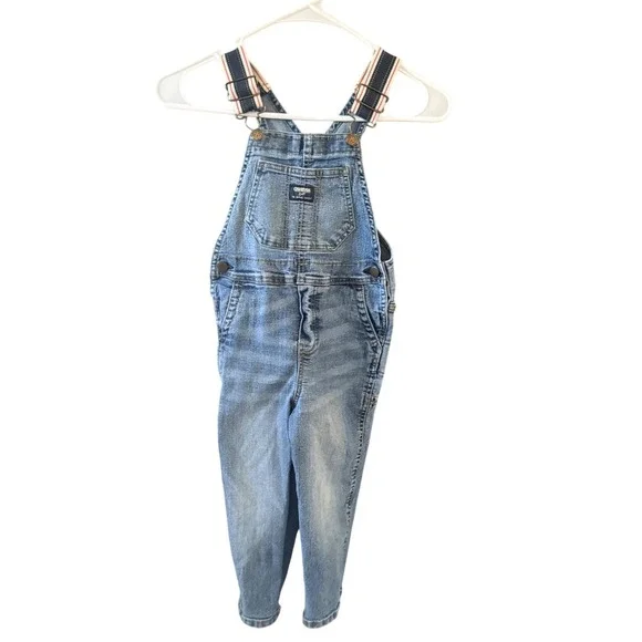 OshKosh Bgosh Kids 4T Denim Overalls Medium Wash Striped Straps 28042311