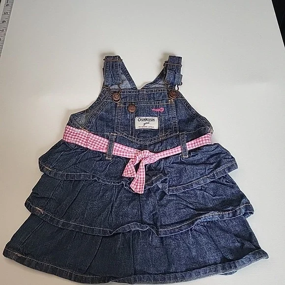 OSHKOSH Girls Vestbak Tiered Denim‎ Overall Jumper Dress Size 12mo