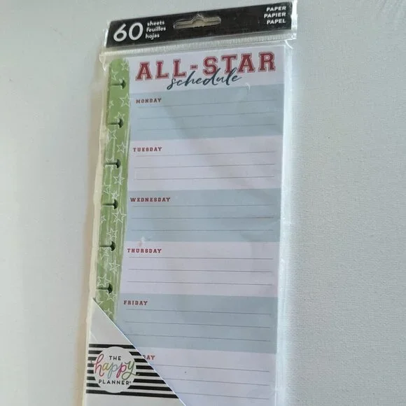 NWT Happy Planner All Star Schedule 60 pg Classic Half Sheet Weekly Filler Paper