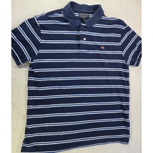 Vintage Polo Jeans Co Ralph Lauren Polo Shirt Mens Large Blue Striped RL Flag