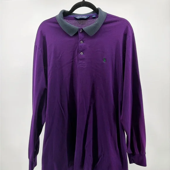 Polo Ralph Lauren Polo Golf Shirt Mens Size XL Purple Long Sleeve Shirt, Vintage