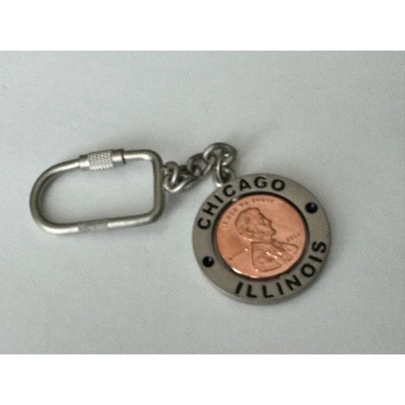 Chicago Illinois Souvenir Keychain Spinning‎ 2004 Lincoln Penny Style Key Ring