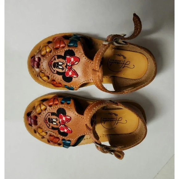 Huarache Girl's Leather Sandals Size 6C Hand-Made Embroidered Multicolor Mouse