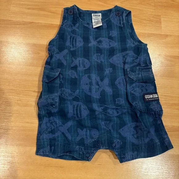 Vintage / Y2K OshKosh B'gosh Blue Fish Print‎ Romper