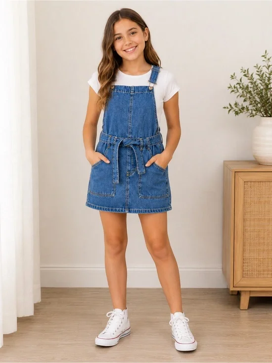 OshKosh B’gosh Girls Denim Overall Jumper Dress Size 12/12A Blue Jean