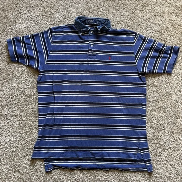 Vintage‎ Polo Ralph Lauren Polo Denim Collar Men's XL Blue Multi Striped