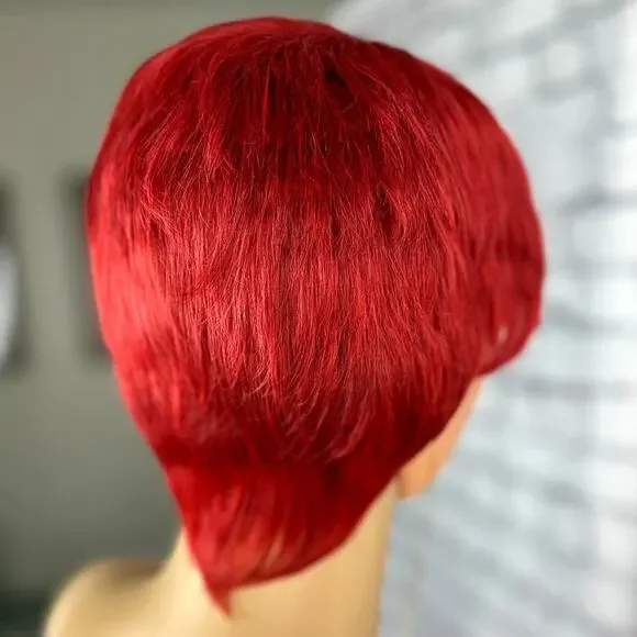 Womens Orange/Red Wig Short Wispy Bangs