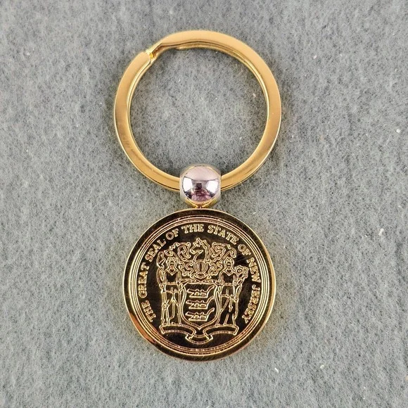 NEW JERSEY Great Seal U.S. Army National Guard Brass Key Chain Ring Fob Whitman