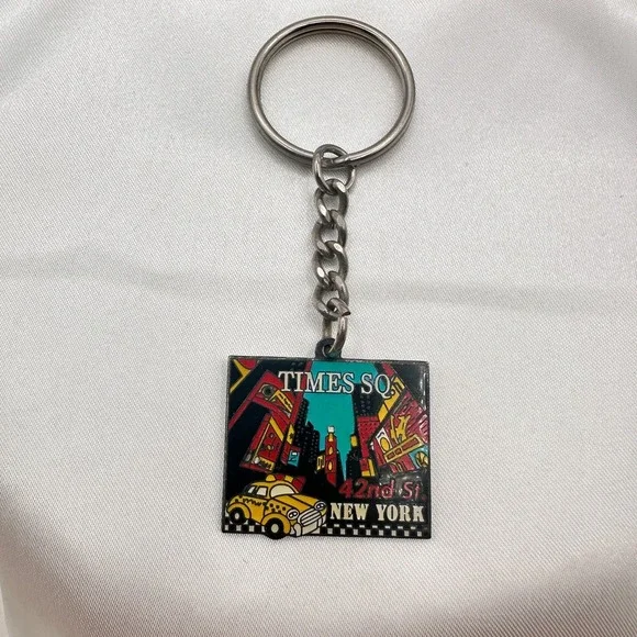 Vintage 80s Times So New York City Keychain 42nd St Yellow Taxi Souvenir Jewelry