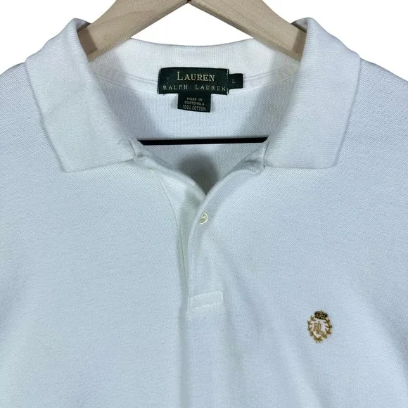 Lauren Ralph Lauren Polo Shirt Mens‎ Large White Embroidered Crest Cotton