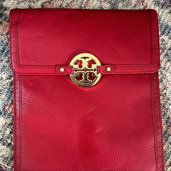 Tory Burch Red Leather Tablet iPad Case Pouch