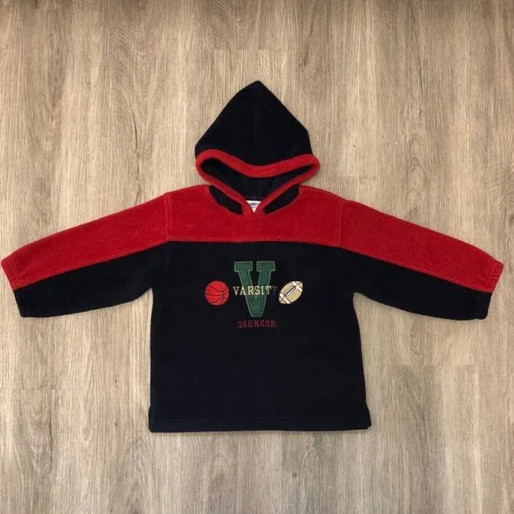 Vintage OshKosh B’Gosh Boy's Size 4T Fleece Hoodie Sweatshirt Varsity Sports