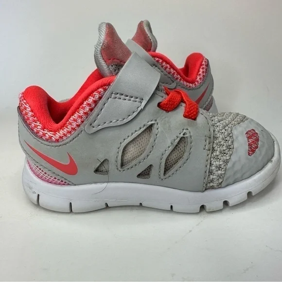 Nike Toddler Free Shoes 5.0 644447-002 Bright Coral Gray Baby Infant Size 4C