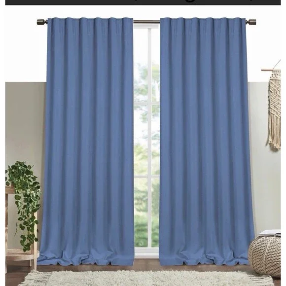 Heirloom Comfort Coastal Farmhouse Curtains Sky Blue 84” Cotton Panel Set 2
