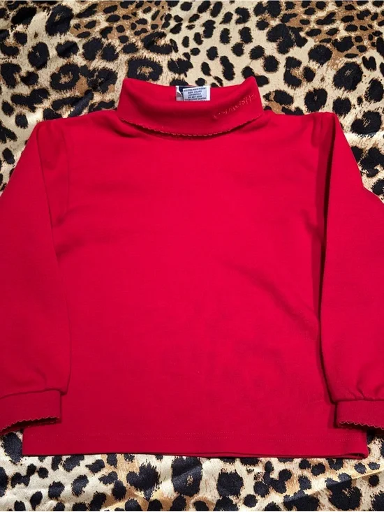 Vintage OshKosh B’Gosh Red Scalloped Trim Turtleneck Long Sleeve Shirt