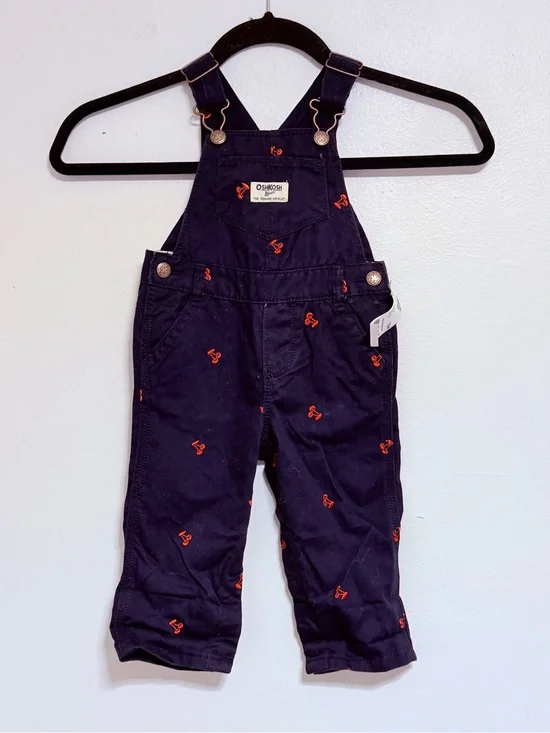OshKosh Baby/Toddler Denim Overalls Dark Blue with Cherries Size 12 Months NWT