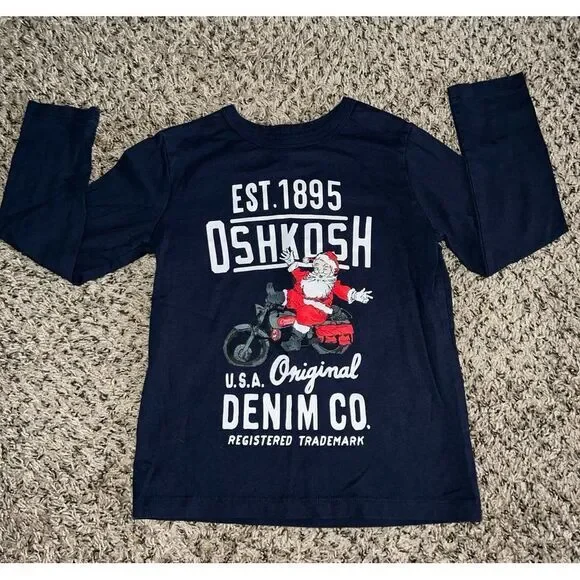 Oshkosh Boys Navy Blue Santa Motorcycle long sleeve tee size‎ 5