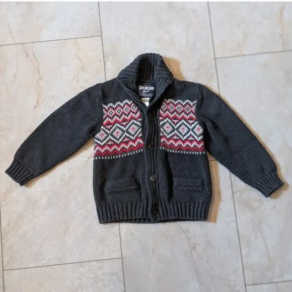 OshKosh B'gosh Nordic fair isle sweater cardigan button-up shawl collar boys 4t
