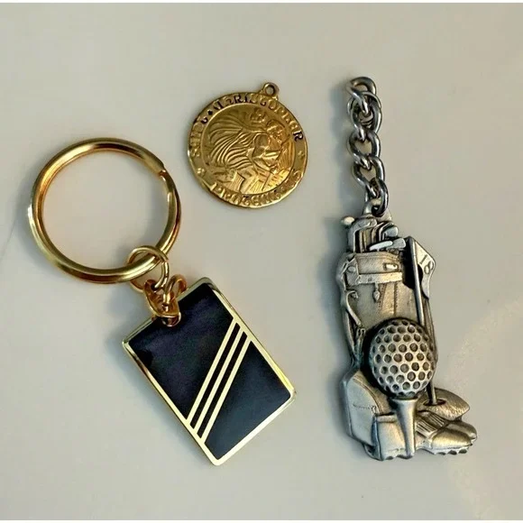 Vintage Keychain Lot Golf Pewter St‎ Christopher Medal Enamel Keychain