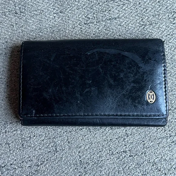 Cartier Paris Black Leather Key Wallet with Logo