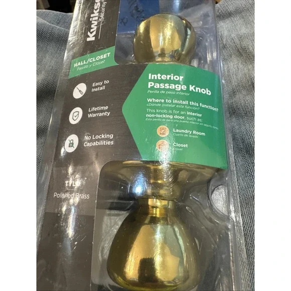 KWIKSET Passage Hall And Closet Polished Brass‎ Door Knob 92001-513