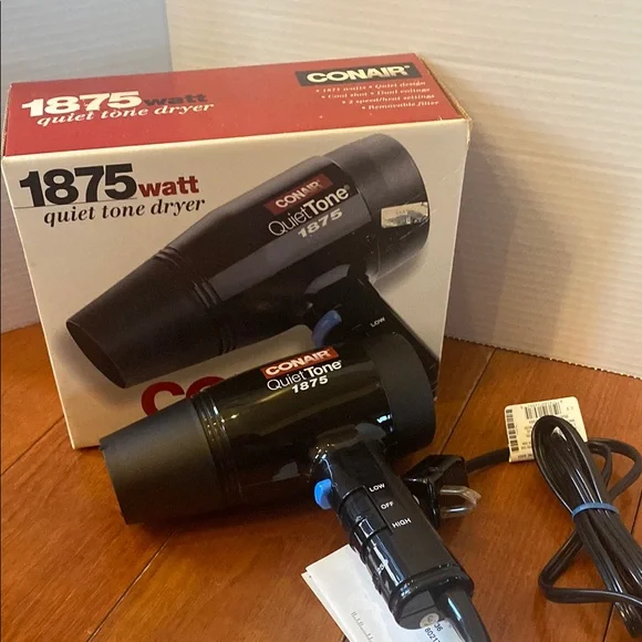 Conair Black QuietTone 1875 Watt Hair Dryer open box low/high settings