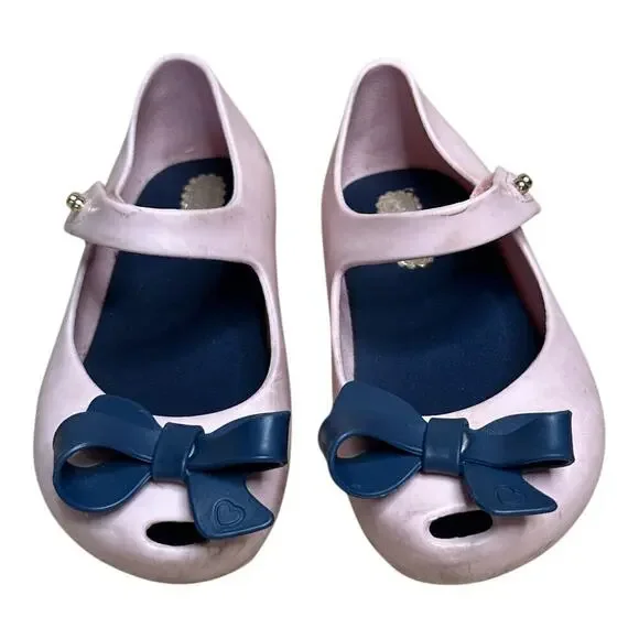 Mini Melissa Pink Blue Mary Jane Rubber Ultragirl Bow Flat Toddler Size 7