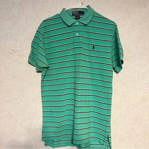 Ralph Lauren Men's Polo‎ Shirt in Green and White Stripes