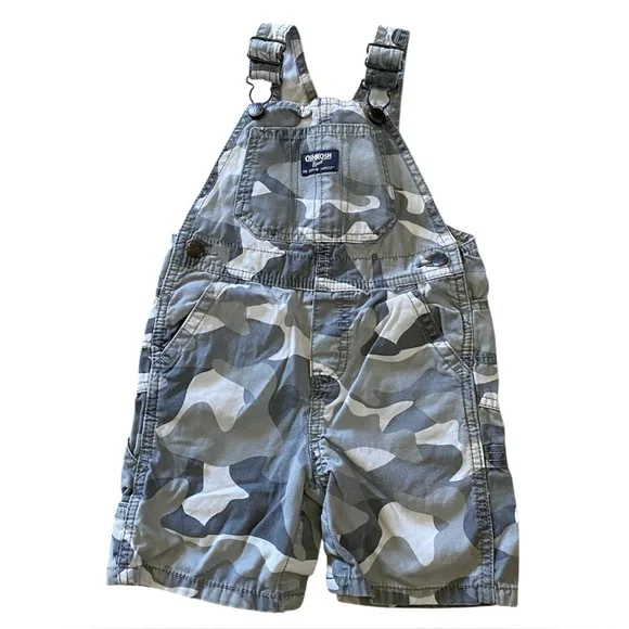 Oshkosh B’Gosh Gray Camo Print Overalls Size 2T Cotton Outdoor Summer