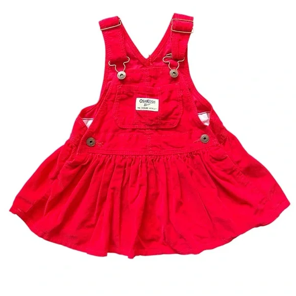 OshKosh B’gosh Baby Overall Red Corduroy Cotton Jumper Dress Size 12 Months