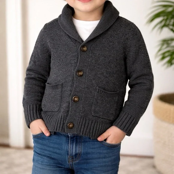 OshKosh B’gosh Boys Shawl Collar Cardigan Sweater Gray Size 6 EUC