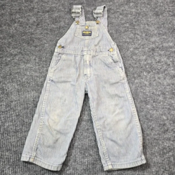 VTG Oshkosh Kids Blue and White Stripped Overalls Made in‎ USA Size 3T Railroad
