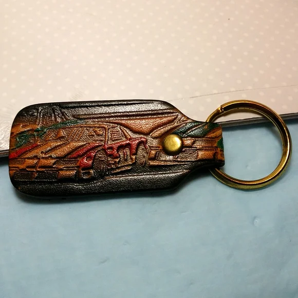 🆕 Leather Race Car Key Ring