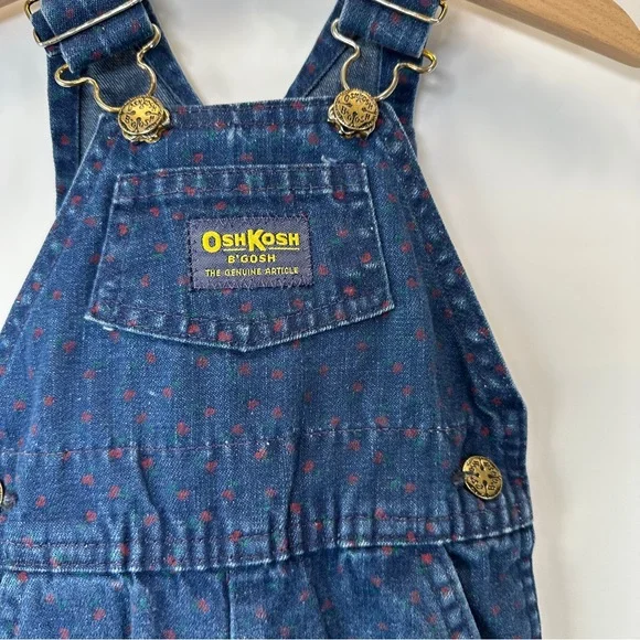 VTG OshKosh B’Gosh Denim‎ Girls 9M Overalls with Heart Flowers Cherries Vestbak