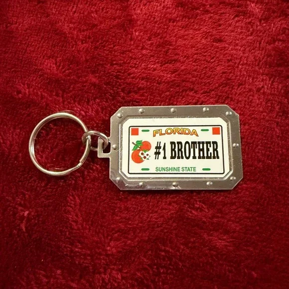 Florida Sunshine State #1 Brother Keychain Silver Tone License Plate Souvenir