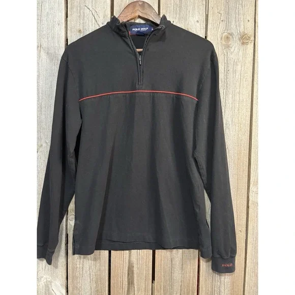 Polo Golf Ralph Lauren 1/4 Zip Mens M Black Red Stretch Long Sleeve Golf Shirt