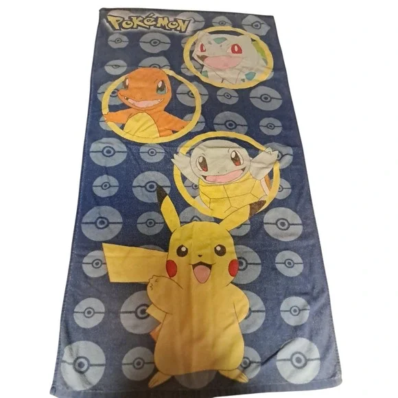 Vintage Pokémon Beach Towel 53x27 Pikachu Charizard Bulbasar Charmander 90s
