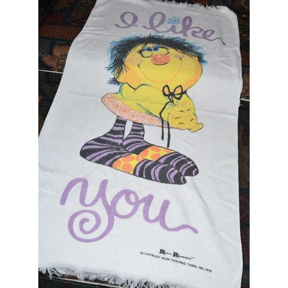 Vtg 1970's MCM I Like You Roth Greeting Cards Beach Towel Cute Kitsch Smile