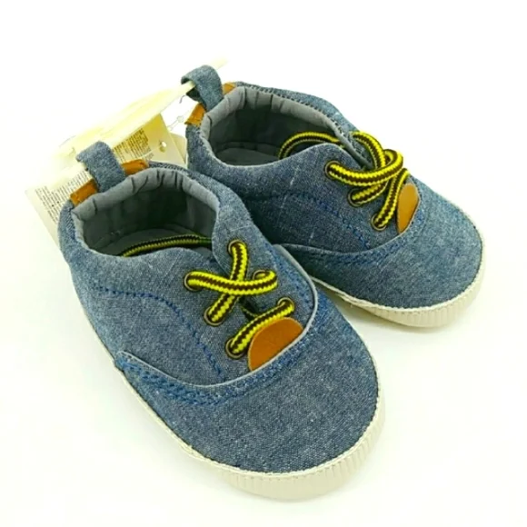 NWT Baby Gap Chambray Denim 6-12 Months Yellow Black Laces Sneakers