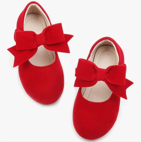 Kiderence Red Bow Flats Baby Girl 8.5 Toddler Velvet