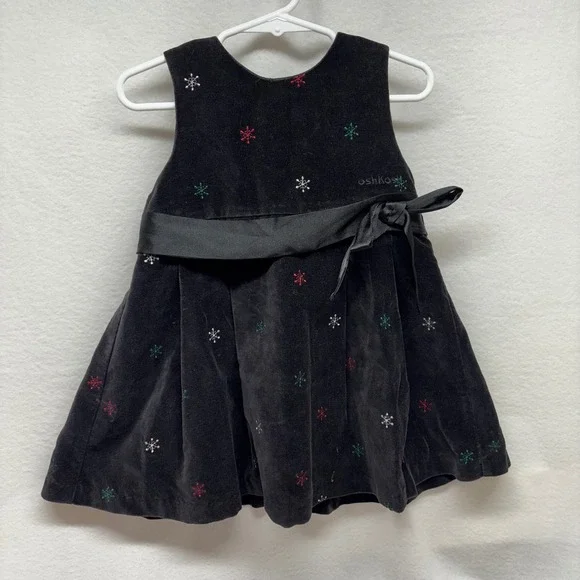 OshKosh Black Velvet Snowflake‎ Dress Girls 24 Months Holiday Christmas Party
