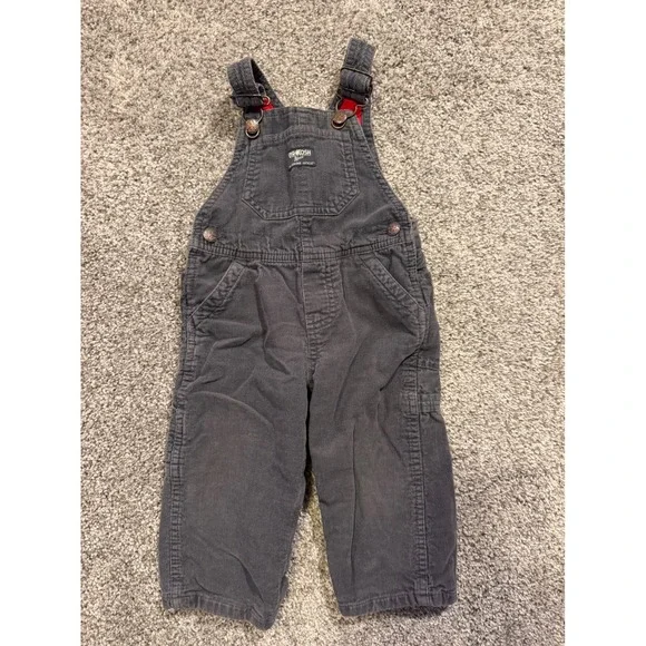 OshKosh Overalls Kids 12M Gray B'gosh Corduroy Bib Workwear Adjustable Straps