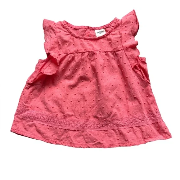 Osh Kosh Baby Girls 6M Pink Cotton Blouse, Ruffled Sleeves, Puff‎ Embroidery