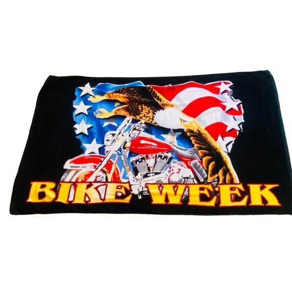 Bike Week Large Beach Towel Graphic Print‎ Eagle Motorcycle American Flag 39x66