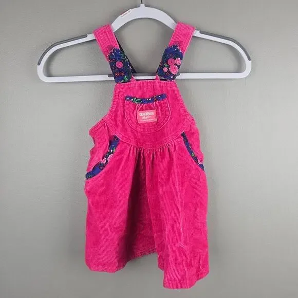Vintage Oshkosh Floral Corduroy Pink Dress Size 3T