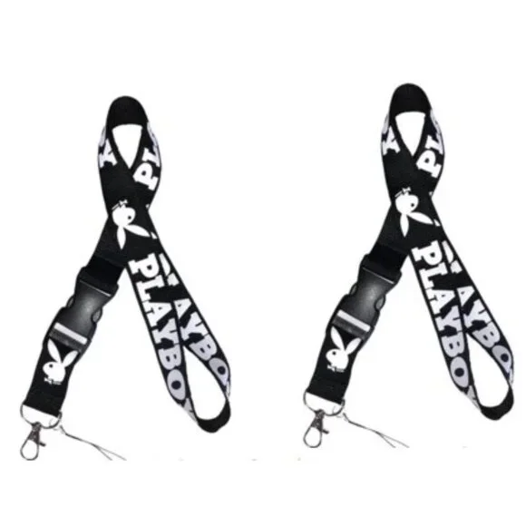 Playboy Bunny Black Lanyard Keychain ID Holder 2 Pack Quick Release