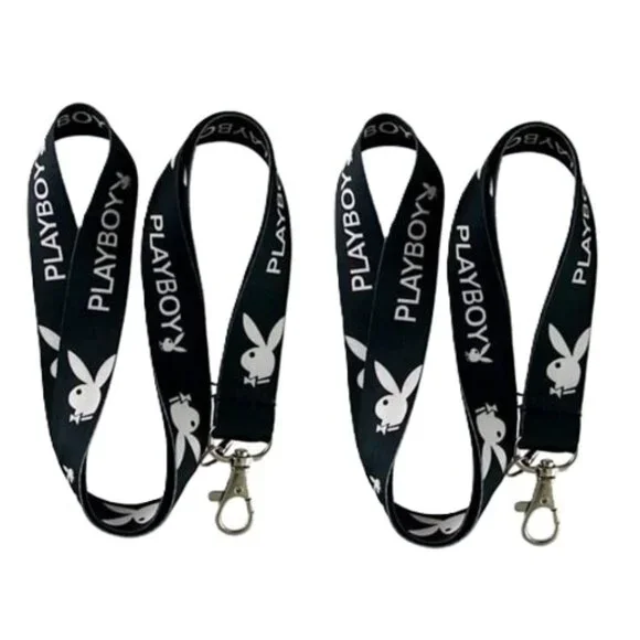 Playboy Bunny Logo Black Lanyard 2 Pack ID Badge Keychain Strap