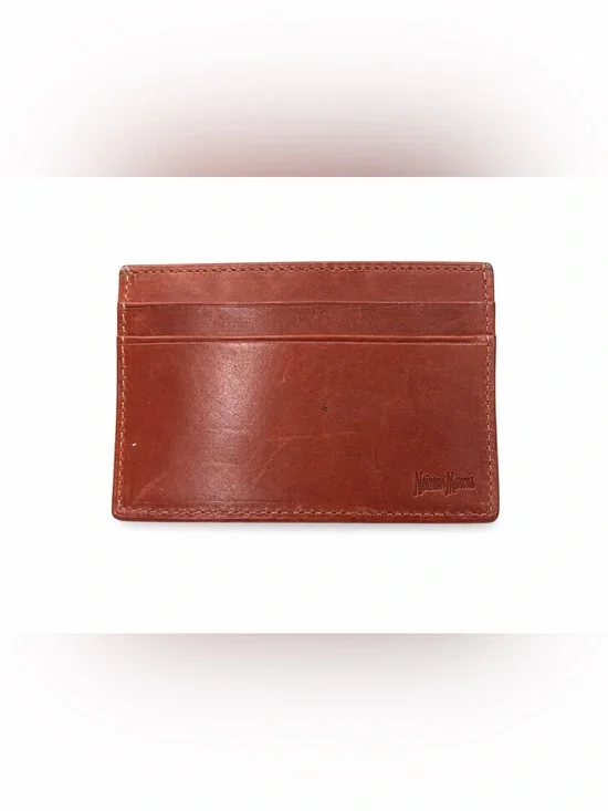Neiman Marcus Brown Leather Money Clip Card ID Holder Slim Wallet EDC Travel LUX