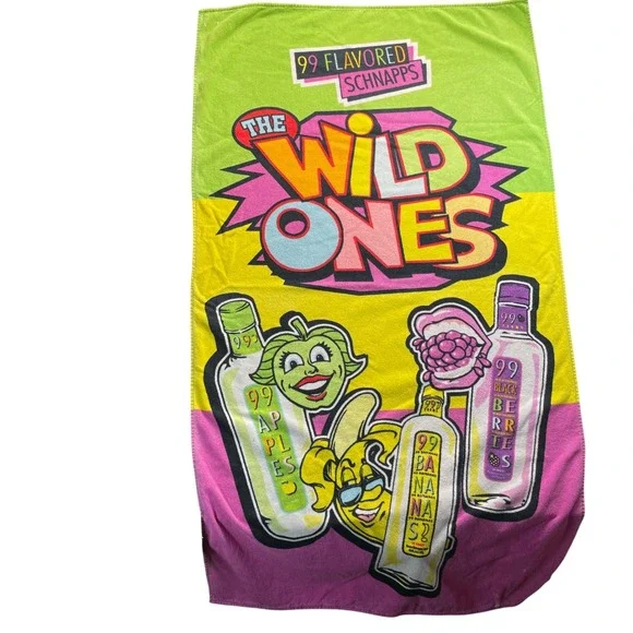 99 Flavored Schnapps Y2KBeach Towel Cotton Neon The Wild Ones Promo 34x59 Retro