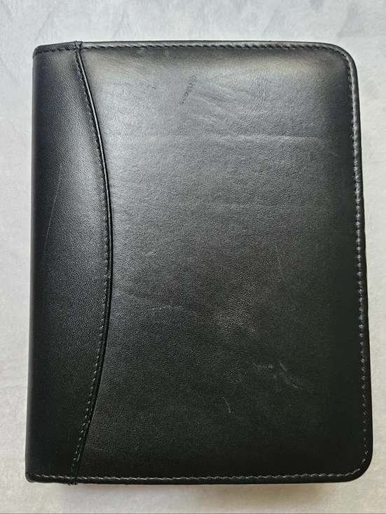 Franklin Quest Bkack Full Grain Leather Zip Around 6 Ring Planner Binder